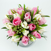 Gray flower box with Pink & White tulips - Image 2