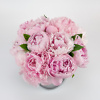 Gray flower box with pink peonies Flower delivery in Vilnius Beatričės Gėlių Namai