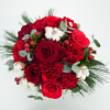 Red winter bouquet in a flower box, flower delivery Vilnius