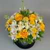 Black flower box with yellow roses flower delivery service in Vilnius Beatričės Gėlių Namai