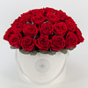 Preserved red roses in a white box