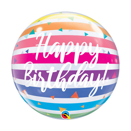 Birthday Bright Rainbow Stripes Bubble Balloon