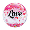 Skaidrus bubble balionas "Love You Confetti Hearts"