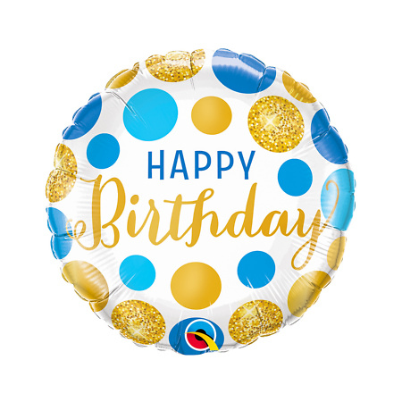 Birthday Blue & Gold Dots Foil Balloon